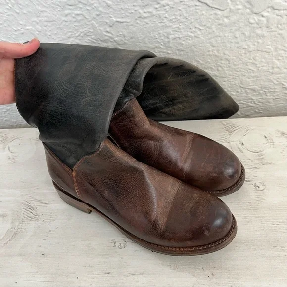 Bed Stu Boots Leather Manchester Knee Hi Lace up Brown Black Distressed 8.5